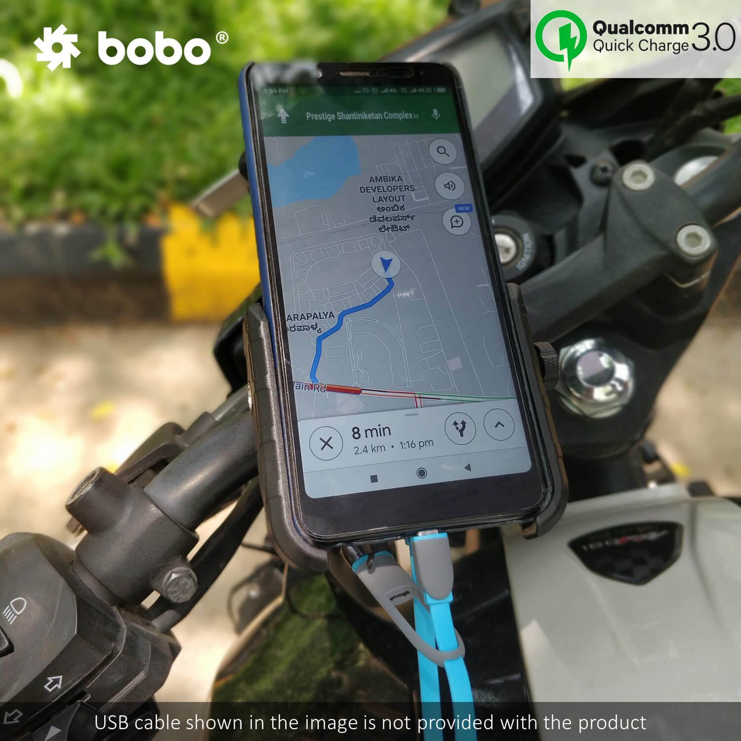 BOBO BM1 Jaw-Grip Bike Phone Holder (with fast USB 3.0 charger