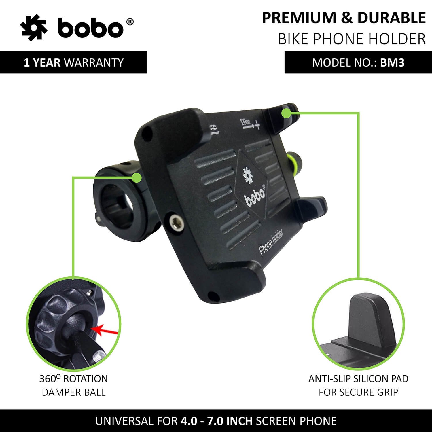 BOBO BM3 Claw-Grip Aluminum Bike / Cycle Phone Holder Motorcycle