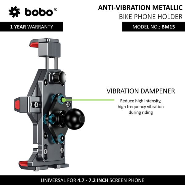 BOBO BM15 Anti-Vibration Metallic Heavy Duty Bike / Cycle Phone Holder Motorcycle Mobile Mount - Image 2