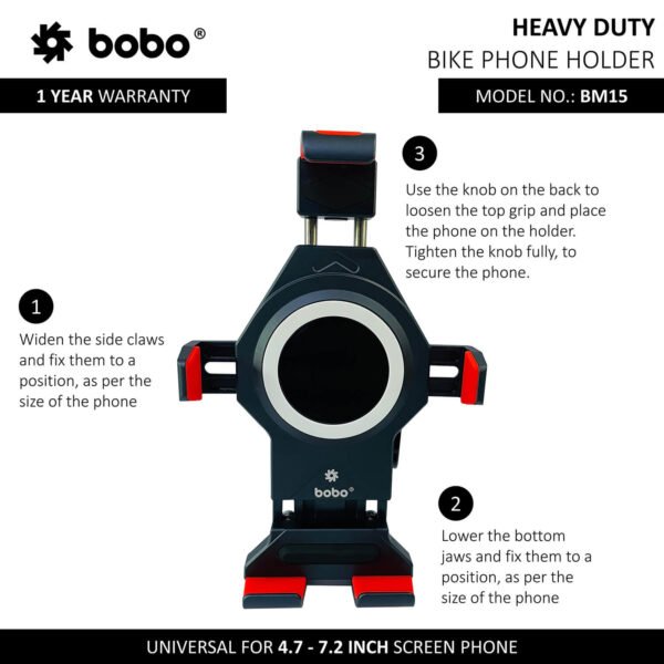 BOBO BM15 Anti-Vibration Metallic Heavy Duty Bike / Cycle Phone Holder Motorcycle Mobile Mount - Image 4