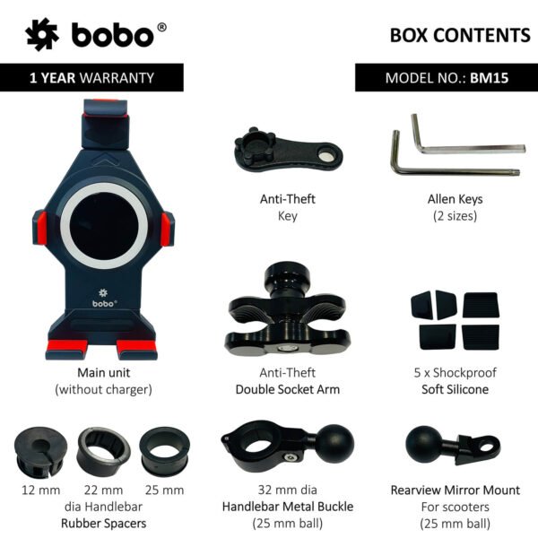 BOBO BM15 Anti-Vibration Metallic Heavy Duty Bike / Cycle Phone Holder Motorcycle Mobile Mount - Image 5