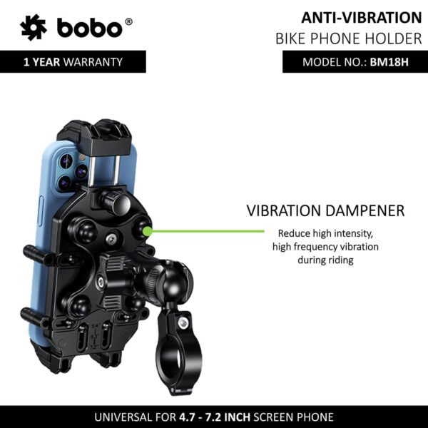 BOBO BM18H (or BM18M) PRO Handlebar (or Mirror) Anti-Vibration Bike Phone Holder (with Fast 15W Wireless Charger & USB-C Charging Module) Motorcycle Mobile Mount - Image 2