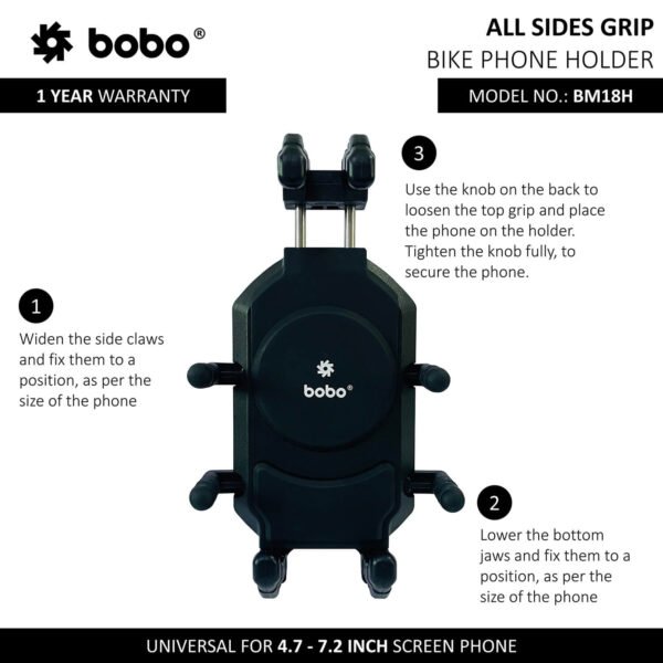 BOBO BM18H (or BM18M) PRO Handlebar (or Mirror) Anti-Vibration Bike Phone Holder (with Fast 15W Wireless Charger & USB-C Charging Module) Motorcycle Mobile Mount - Image 6