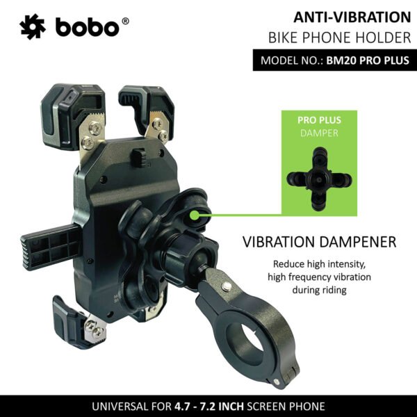 BOBO BM20 PRO PLUS Four Corners Secure Grip with PRO PLUS Vibration Damper Bike / Cycle Phone Holder Motorcycle Mobile Mount - Image 2