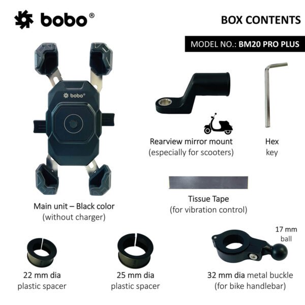 BOBO BM20 PRO PLUS Four Corners Secure Grip with PRO PLUS Vibration Damper Bike / Cycle Phone Holder Motorcycle Mobile Mount - Image 4