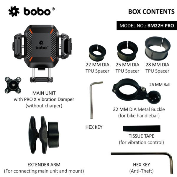 BOBO BM22H (or BM22M) PRO Handlebar (or Mirror) Mount Anti-Vibration Anti-Theft Bike / Cycle Phone Holder Motorcycle Mobile Mount - Image 4