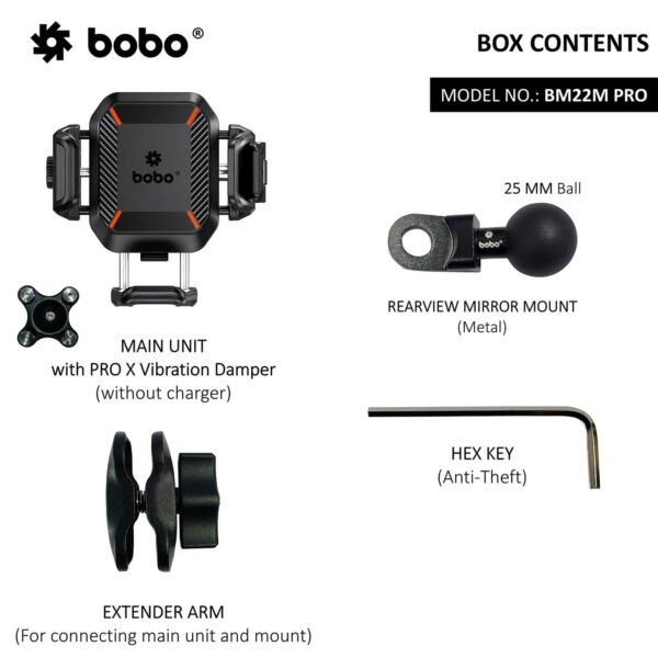 BOBO BM22H (or BM22M) PRO Handlebar (or Mirror) Mount Anti-Vibration Anti-Theft Bike / Cycle Phone Holder Motorcycle Mobile Mount - Image 5