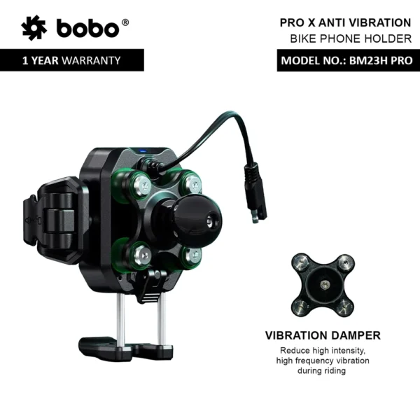 BOBO BM23H (or BM23M) PRO Handlebar (or Mirror) Mount Anti-Vibration Anti-Theft and 15W Wireless / 36W USB-C Charger - Image 3