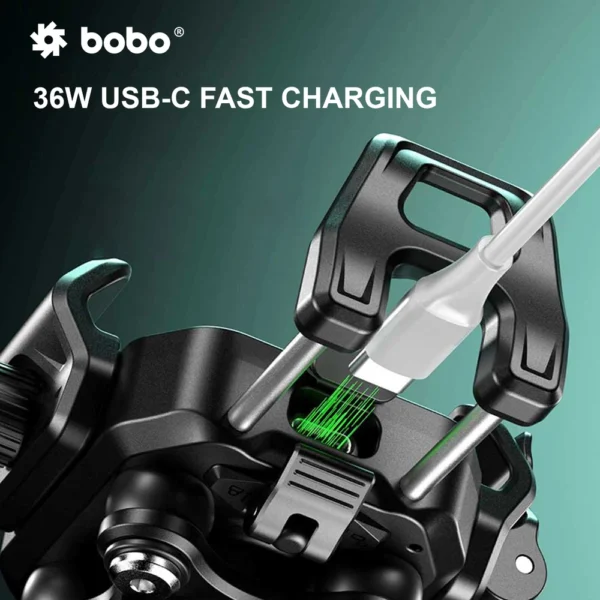 BOBO BM23H (or BM23M) PRO Handlebar (or Mirror) Mount Anti-Vibration Anti-Theft and 15W Wireless / 36W USB-C Charger - Image 6
